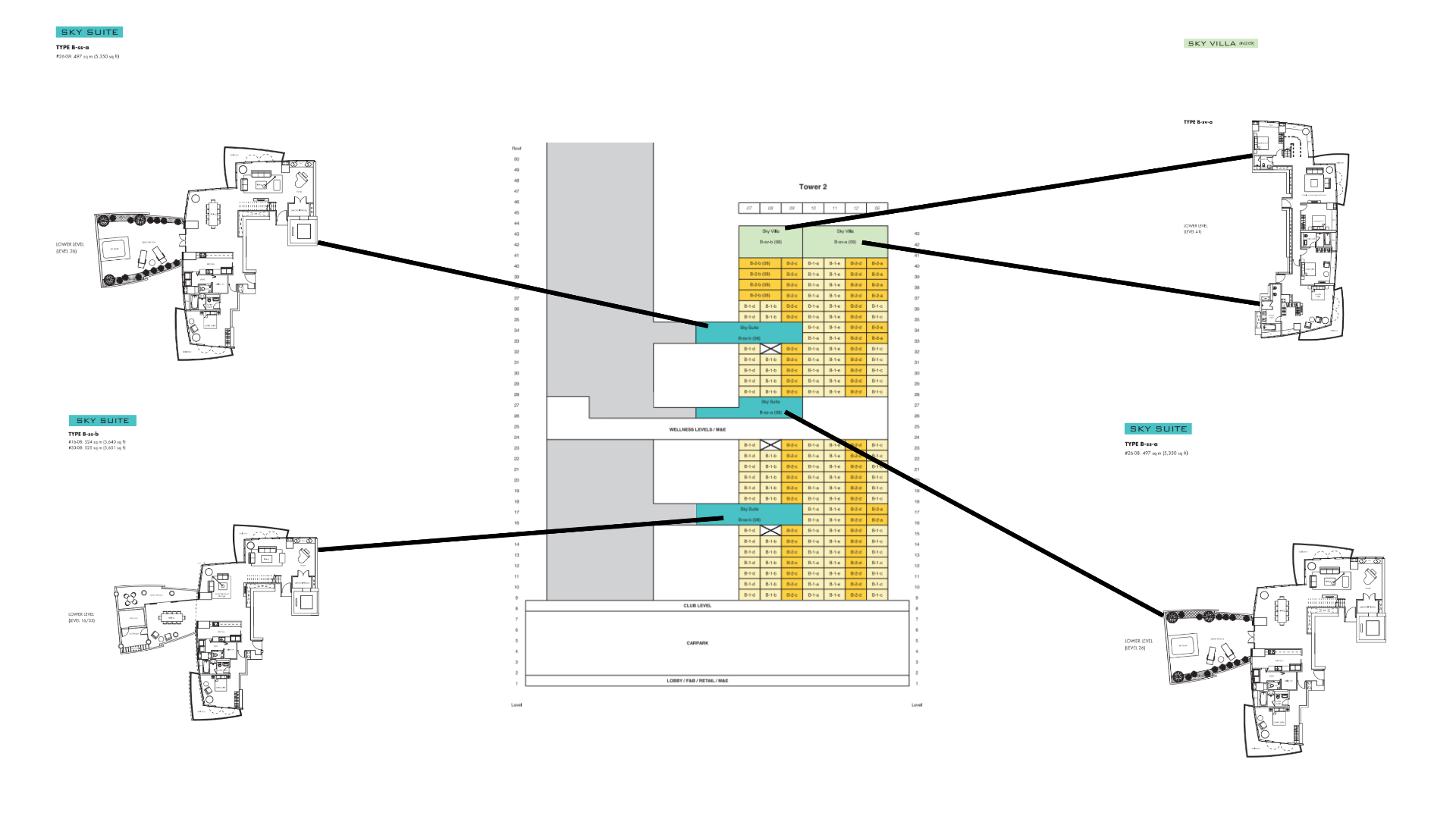One Shenton Tower 2 floor design and stacking diagram for sky suites and sky villas